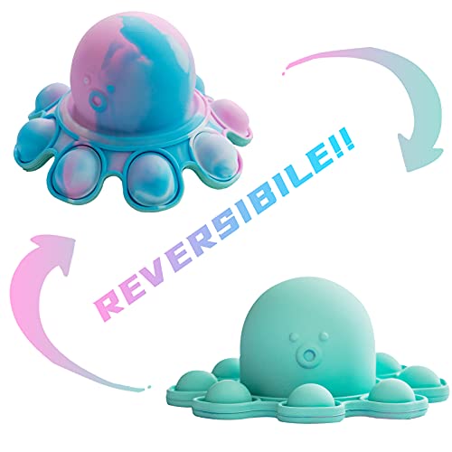 ZBRO Flip Reversible Octopus Fidget Toy, Octopus Silica Gel Toy, Squeeze Sensory Tools to Relieve Emotional Stress for Kids Adults, Blue