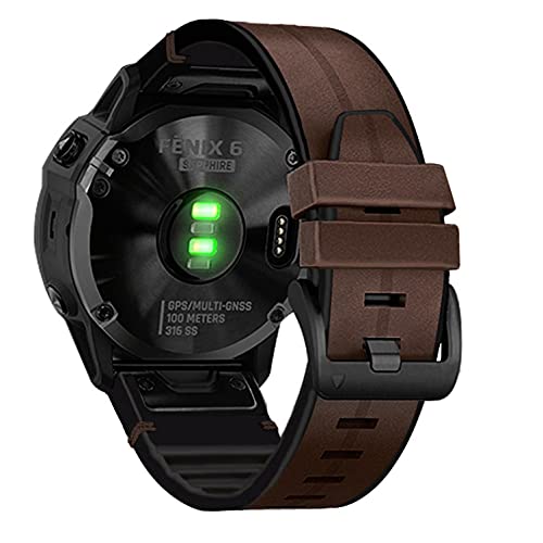 Abanen Leather Watch Bands for Fenix 6 / Fenix 5 / Fenix 7, QuickFit 22mm Soft Genuine Leather with Silicone Sweatproof Wrist Strap for Garmin Fenix 6 Pro/Sapphire,Instinct, EPIX 2,Approach S62/S60(Coffee)