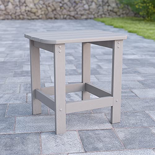 Flash Furniture Charlestown Poly Resin Adirondack Side Table – Gray – All-Weather – Indoor/Outdoor