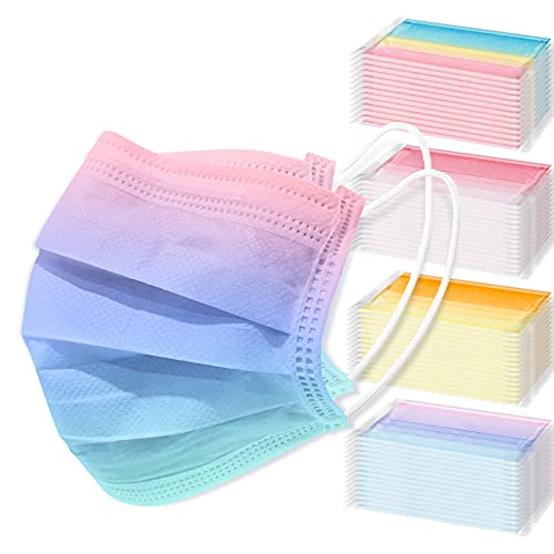 NiHealth 60-Pack Adult Disposable Protective Face Masks Tomorotec 3-Layer Individually Wrapped Stylish Design Comfortable Coverings Breathable Non-Woven Fabric – 4 Macaron Gradient Color Designs