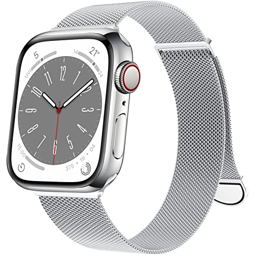 OULUOQI Compatible with Apple Watch Band 38mm 40mm 41mm 42mm 44mm 45mm 49mm Women and Men, Stainless Steel Mesh Loop Magnetic Clasp Replacement for iWatch Band Series Ultra SE 8 7 6 5 4 3 2 1 (38mm Silver)