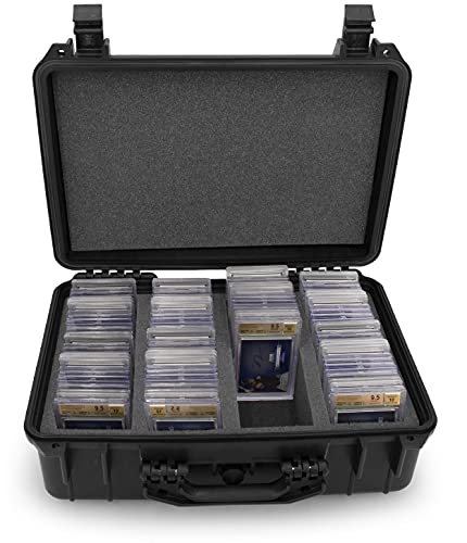 CASEMATIX Graded Card Case Compatible with 120+ BGS PSA FGS Graded Sports Trading Cards, Waterproof Graded Slab Trading Card Box with 4 Custom Card Carrying Case Impact Absorbing Foam Slots