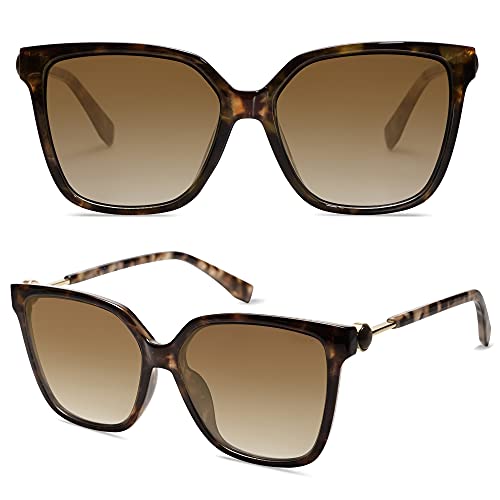 SOJOS Oversized Square Sunglasses for Women Trendy Fashion UV Protection Lens Womens Shades Sunglasses SJ2196 with Dark Tortoise Frame/Brown Grading Lens