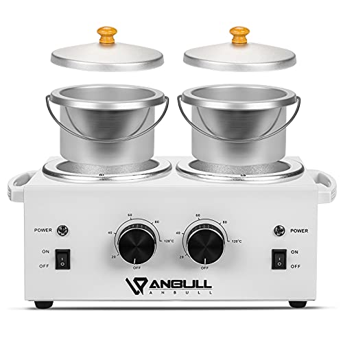 ANBULL Wax Warmer with Double Pots, 20-120 ℃ Electric Wax Heater, Dual Paraffin Hot Facial Skin Hair Removal SPA Equipment