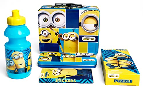 Minions Tin Box Gift Set for Kids – Tin Lunch Box, Tin Pencil Case, Water Bottle, Puzzle, Stickers (Minions)