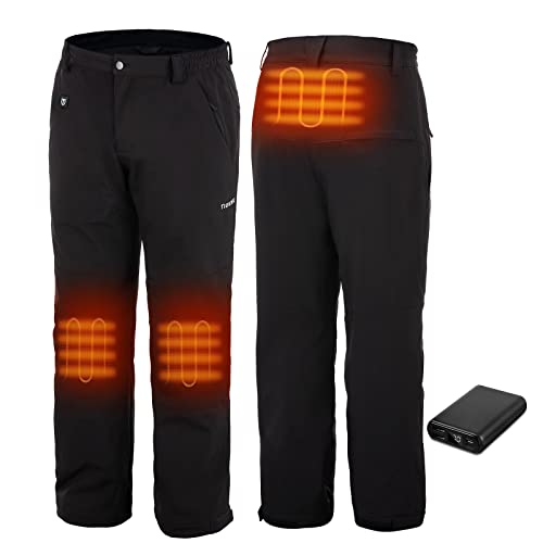 TIDEWE Hunting Pants Heated for Men with Battery Pack, Water Resistant Rechargeable Heating Pants, Warm Heated Pants with Elastic Waist for Hiking Trekking Skiing Ice Fishing (Black, M)