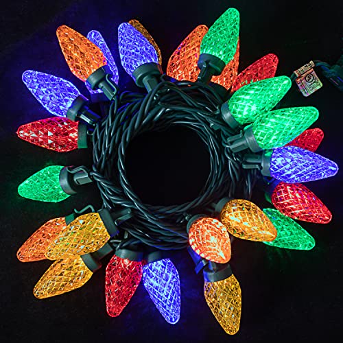 16.4FT 25 Count Christmas Multicolor String Lights, Holiday LED String Lights Green Wire for Indoor and Outdoor Party, Home, Patio, Lawn, and Garden Garlands Christmas Decorations(Multicolor )