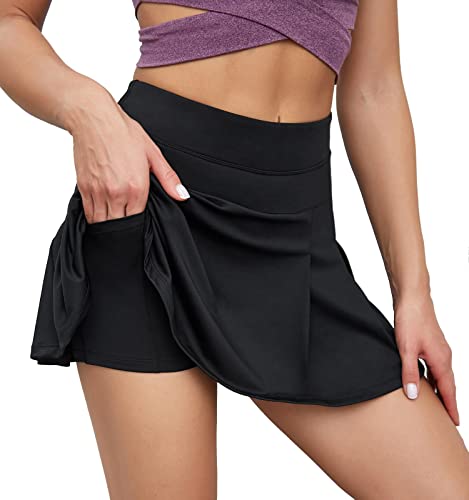 VUTRU Women’s Tennis Skirts with Pockets High Waisted Pleated UV Protection Athletic Golf Skirt for Sport Running Black