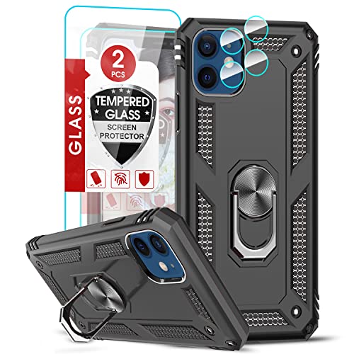LeYi Compatible for iPhone 12 Mini Case with [2 Pack] Tempered Glass Screen Protector and Camera Lens Protector for Women Men, Military-Grade Phone Case with Kickstand Ring for iPhone 12 Mini, Black | The Storepaperoomates Retail Market - Fast Affordable Shopping