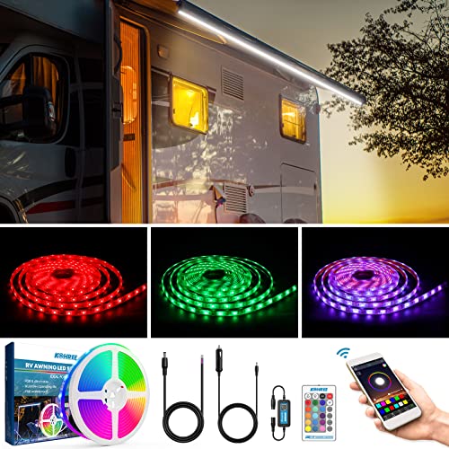 Kohree 20FT RV Awning Led Light Kit, RGB Dimmable Waterproof 12V Strip Exterior Lighting with APP/Remote Control, for Party Camper Motorhome Travel Trailer (White & Multi-Color)
