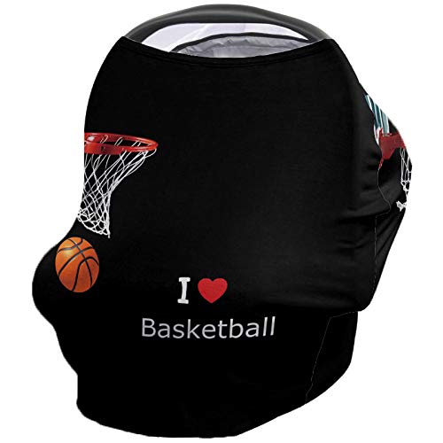 Baby Nursing Cover for Breastfeeding,Basketball Hoop Breathable Stretchy Nursing Scarf Carseat Canopy for Boys or Girls Stroller Car Seat Covers Red Love Black Sports