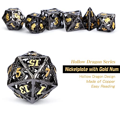 Dragon Hollow Metal DND Dice Set, DNDND 7 D&D Die Set with Metal Gift Tin for Dungeons & Dragon Game (Black with Gold Number) | The Storepaperoomates Retail Market - Fast Affordable Shopping