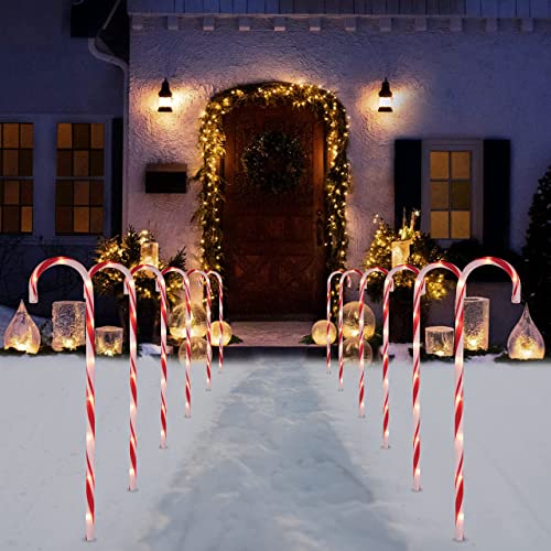 Joiedomi 28” Christmas Candy Cane Pathway Markers Lights, 12 Packs Christmas Stakes Lights Outdoor Pathway Decorations for Christmas Outdoor Yard Patio Garden Walkway Pathway Decoration