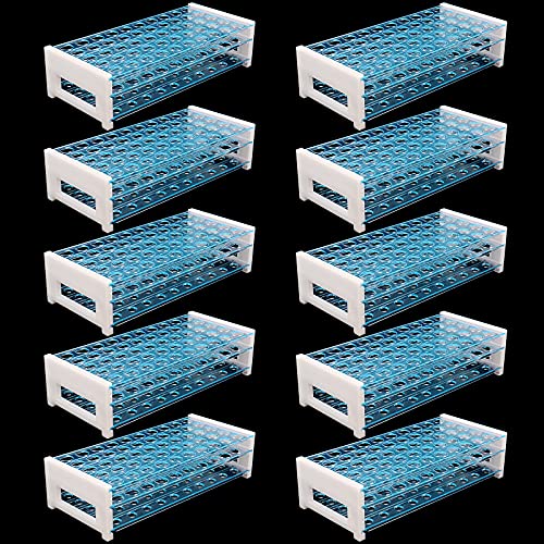 HEIHAK 10 Pack 50 Holes Plastic Test Tube Rack, Detachable Lab Test Tube Rack for 13mm -16mm Tubes, Science Test Tube Holder for Experiments, Candy Liquids Storage, Light Blue