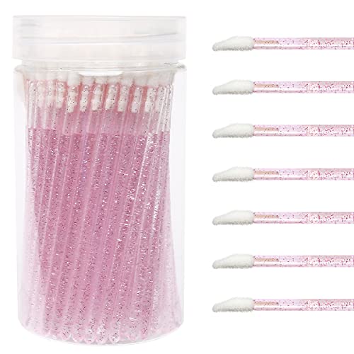 Elisel 100 Pcs Disposable Crystal Lip Brushes with Container, Make Up Lip Brushes Lipstick Lip Gloss Wands Eyeshadow Brushes Applicator Tool Makeup Beauty Tool Kits (Pink)