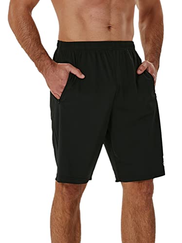 SILKWORLD Mens Workout Shorts Athletic Running Soccer Quick Dry Shorts with Zipper Pockets and no Mesh Lining,Black,X-Large