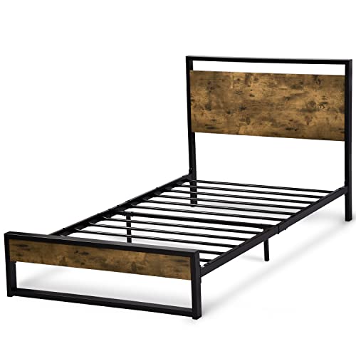 IMUsee Twin Bed Frame with Headboard, Rustic Country Platform Bed Frame with Strong Metal Slats Support, Easy Assembly, No Box Spring Needed | The Storepaperoomates Retail Market - Fast Affordable Shopping