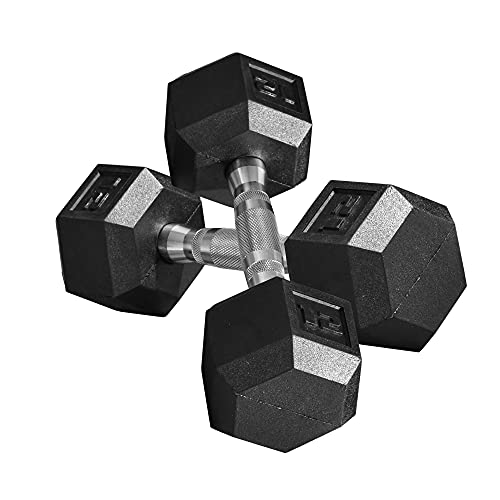 Soozier Hex Rubber Free Weight Dumbbells Set in Pair with Steel Handles 12lbs/Single Hand Weight for Strength Workout Training, Black
