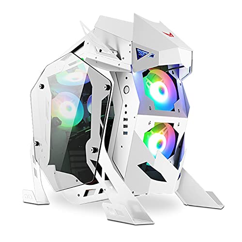 JF-TVQJ Computer Case ATX Mid-Tower Gaming Case, Dual-Tempered Glass Panel, Front I/O USB Type-C Port, Water-Cooling Ready Computer Chassis, White
