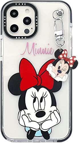 Max-ABC Compatible with iPhone 12/12 Pro Minnie Mouse Cute Cartoon TPU Ultra Thin Slim Protective Cover Clear Case with Minnie Pendant for iPhone 12/12 Pro 6.1 inch (Red Bow)