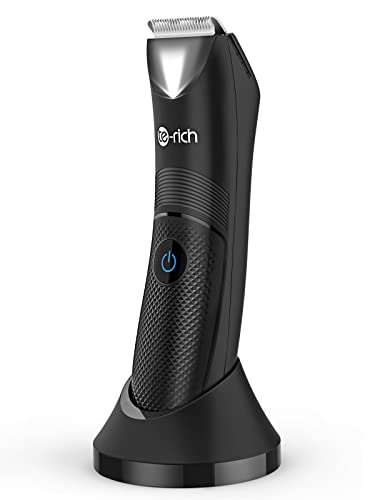 Body Groin Hair Trimmer for Men, Replaceable Ceramic Blade Heads, Waterproof Wet & Dry Clippers, LED Light and Standing Dock, Ultimate Male Hygiene Razor and Electric Body Shavers for Balls
