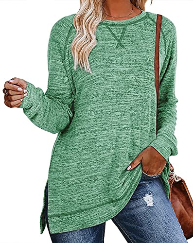 Misyula Style Womens Fall Clothes, Long Sleeve Casual Loose Fitting Tunic Top Side Split Sweatshirts Fashion Winter 2021 with Leggings Green M