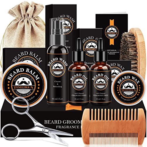 Beard Kit, Mustache Beard Grooming Kit Christmas Gifts for Men Dad Husband Boyfriend with 2 Beard Oil, Beard Wax, Beard Balm, Beard Wash, Brush, Comb, Scissor, Beard Soften Style Kit, Mens Gifts Set