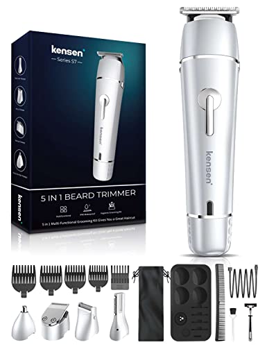 kensen Beard Trimmer for Men, Cordless Hair Trimmer for Men, Waterproof Electric Shaver Grooming Kit USB Rechargeable Nose Ear Facial Hair Cutting Body Groomer (Silver)