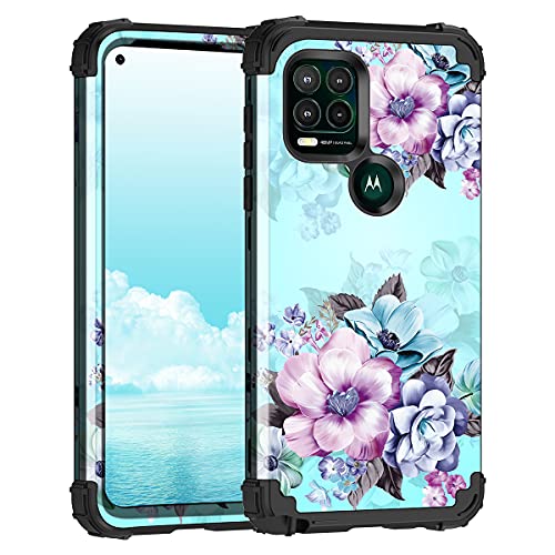 Casetego Compatible with Moto G Stylus 5G 2021 Case,Heavy Duty Shockproof 3 Layer Hard PC+Soft Silicone Bumper Rugged Anti-Slip Protective Cover Cases for Motorola G Stylus 5G 2021,Blue Flower
