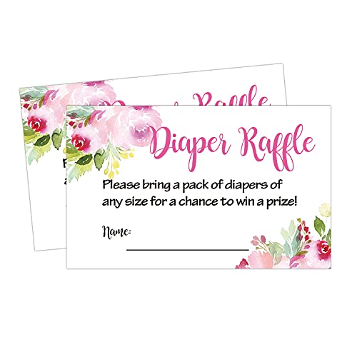 Floral Diaper Raffle Tickets, Baby Shower Invitations Insert Cards, Baby Shower Game (50 Pack)