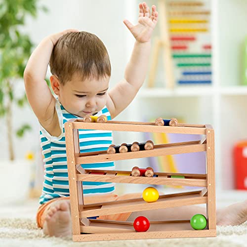 Qilay Wooden Race Track Car Ramp Racer Toy for Toddlers, 5 Level Race Car Ramp Toy Set Includes 4 Wood Cars and 3 Balls,Perfect Building Learning Toys Gift for 3+ Years Old Boy and Girl | The Storepaperoomates Retail Market - Fast Affordable Shopping