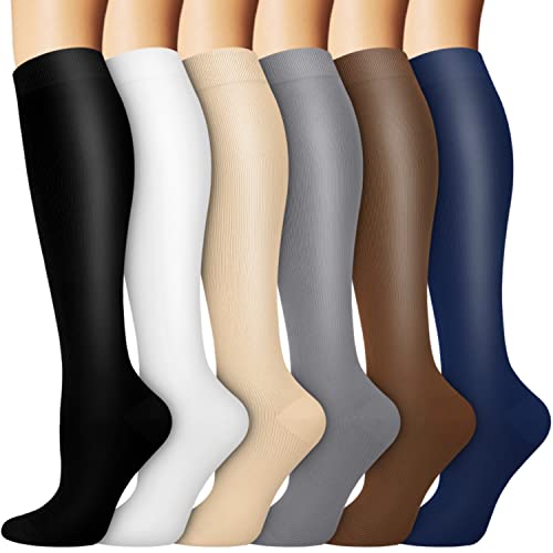 Iseasoo 6 Pairs Compression Socks for Women & Men Circulation,20-30 mmhg Nursing Socks Best for Running,Athletic,Hiking,Travel(Large/X-Large)