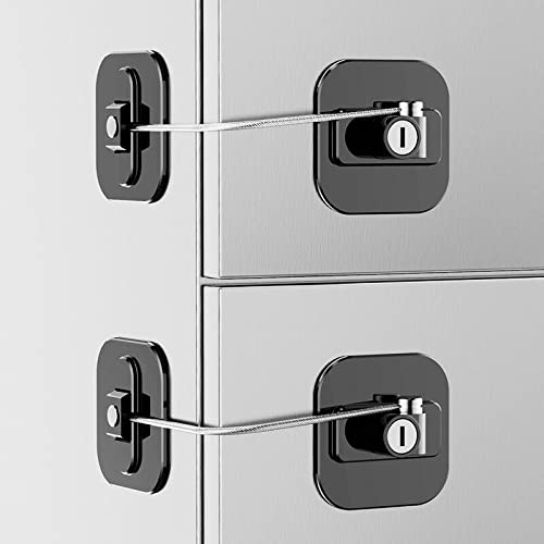 Fridge Lock, 2 Pack Refrigerator Lock with 4 Keys, Child Safety Locks with Strong Adhesive for Cabinet Lock, Freezer Lock and Drawer Lock (Black)