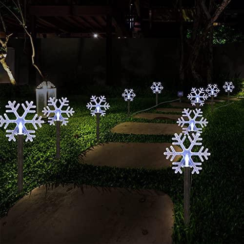 White Christmas Pathway Lights Solar Powered, Snowflake Lights with Stake Outdoor Waterproof, 5-LED Outdoor Decorative Lights for Garden Yard Street Pathway Park Christmas Wedding (Snowflake)