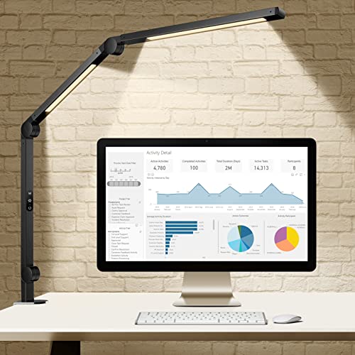 EppieBasic Led Desk Lamp with Clamp, Dual Light Swing Arm Architect Desk Light for Home Office, Dimmable & 4-Color Modes, 12W Eye-Care Office Lighting with Memory & Timer for Monitor Studios Reading