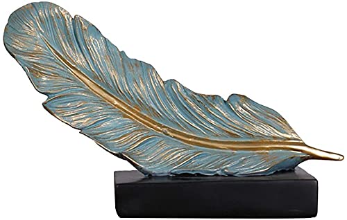 Resin Feather Sculpture Art Statue Feather Figurines Abstract Home Decoration for Wedding Party Bedroom Living Room Garden Office – Blue S