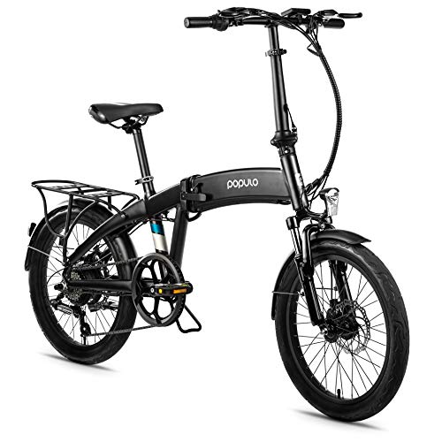 populo 20” Folding Electric Bike for Adults, 250W 36V Electric Bicycle with Removable Battery, Lightweight Aluminum Ebike with Suspension Fork, Lights & Rear Rack Included, USB Charge.…