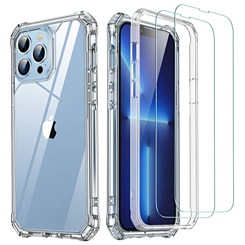 ESR Air Armor 360 Case with Screen Protector, Compatible with iPhone 13 Pro Max Case, Full-Body Case, Tough Case, Military-Grade Protection, with Tempered-Glass Screen Protector 2 Pack, Clear