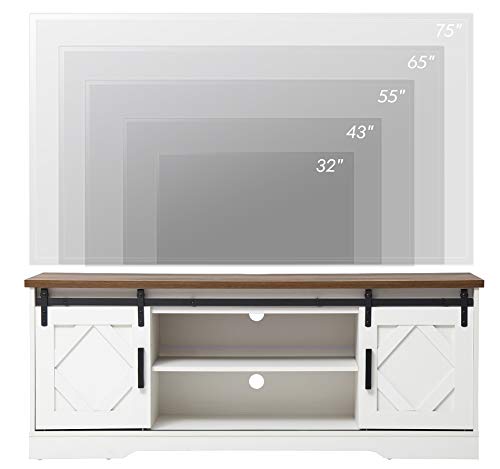 Farmhouse TV Stand for 65 inch TVs with Sliding Barn Doors, White Oak Entertainment Center with Storage Cabinet, Wood Console Table Television Stands for Home Living Room Kitchen | The Storepaperoomates Retail Market - Fast Affordable Shopping