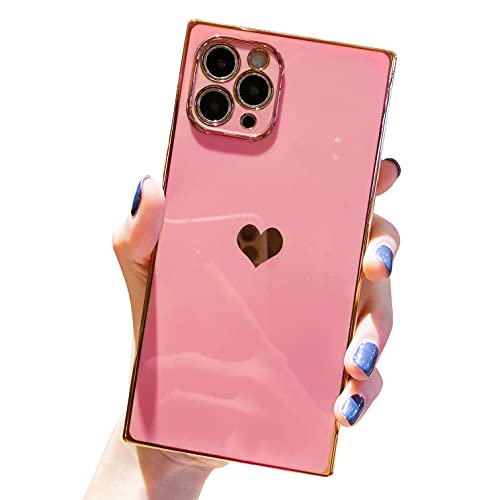 Square iPhone 11 Pro Max Case,Tzomsze Cute Full Camera Lens Protection & Electroplate Reinforced Corners Shockproof Edge Bumper Case Compatible with iPhone 11 Pro Max [6.5 inches] -Candy Pink