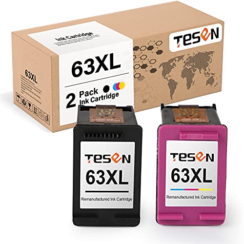 TESEN 63XL Remanufactured 63XL Ink Cartridge Replacement for HP 63 XL 63XL to use with HP Envy 4510 4513 Officejet 3830 4650 4652 Deskjet 1110 11114 2130 AIO Series Printer (2 Pack, 1 Black+1 Color)