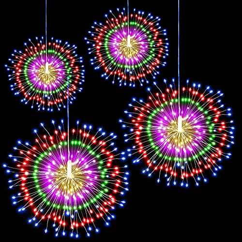 Techip 4Pcs Starburst String Lights 225LED Multicolor Christmas Lights Battery Operated Copper Wire Hanging Lights with Remote 8 Modes Waterproof Fairy Lights for Wedding Christmas Decorations