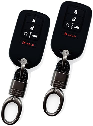 NicetoCar 2Pcs Silicone Key Fob Remote Cover for Honda CR-V Accord Civic Pilot 2019 2020 2021 CRV 5-Button Smart Key (Black)