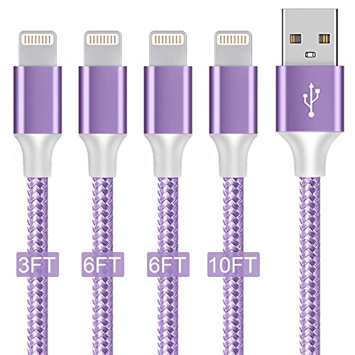 iPhone Charger Cord,[Apple MFi Certified] 4pack iPhone Charger Purple Apple Chargers for iPhone iPhone Charging Cord Nylon Braided Compatible with iPhone 13 Pro/13/12/11 Pro/11/XS MAX/XR/8/7/6s