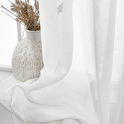 ZJYPRSCU Sheer White Curtains Linen Short Semi Sheer Drapes for Bedroom Living Room 45 Inch Length Grommet Privacy 2 Panels