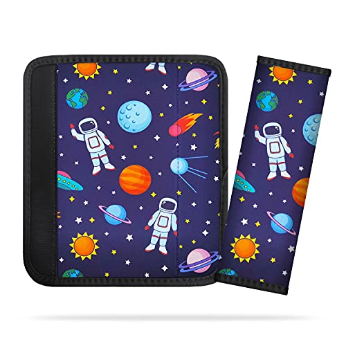 2Pack Seat Belt Cover for Kids, Cute Cartoon Pattern Car Seat Belt Pads Cover for Girls and Boys, Kid’s Seat Belt Cushion, Shoulder Strap Pad (Spaceman)