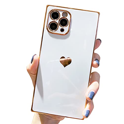 iPhone 11 Pro Max Case Square, Tzomsze Cute Aesthetic Full Camera Lens Protection & Electroplate Reinforced Corners Shockproof Edge Bumper Silicone Case [6.5 inches] -Candy White