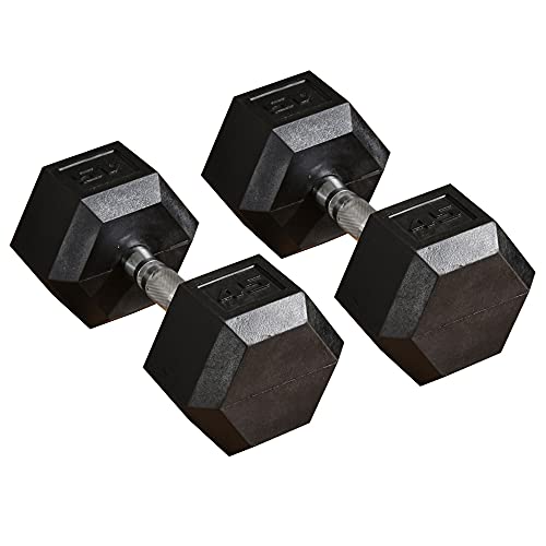 Soozier Hex Rubber Free Weight Dumbbells Set in Pair with Steel Handles 45lbs/Single Hand Weight for Strength Workout Training, Black