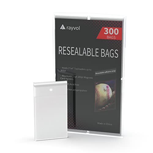 Rayvol 300 Resealable Team Bags, Sleeves Fit 3×4 Top Loader 360pt and 23-260pt Magnetic Card Holders