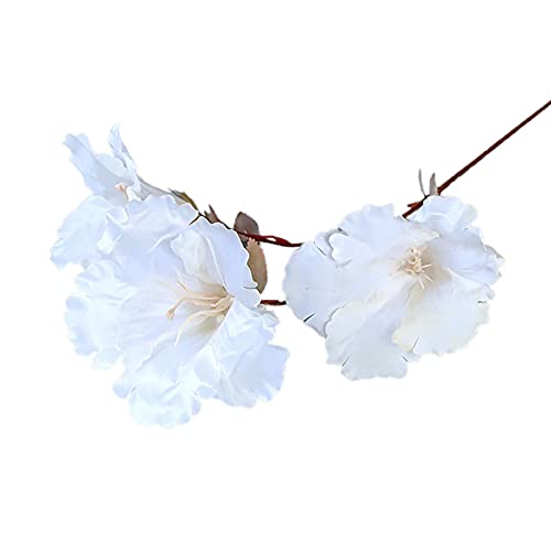 Galand Artificial Flowers,1 Bouquet Artificial Flower 3 Heads Realistic Faux Silk Flower Hibiscus Blossom Simulation Flower for Garden – White